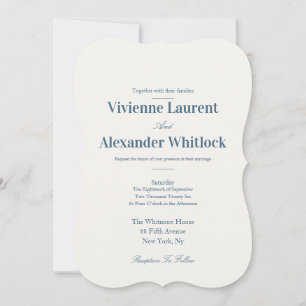Elegant Luxury Blue Minimalist Timeless Wedding  Invitation