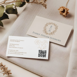 Elegant Luxury Boutique Floral Monogram Crest Logo Business Card