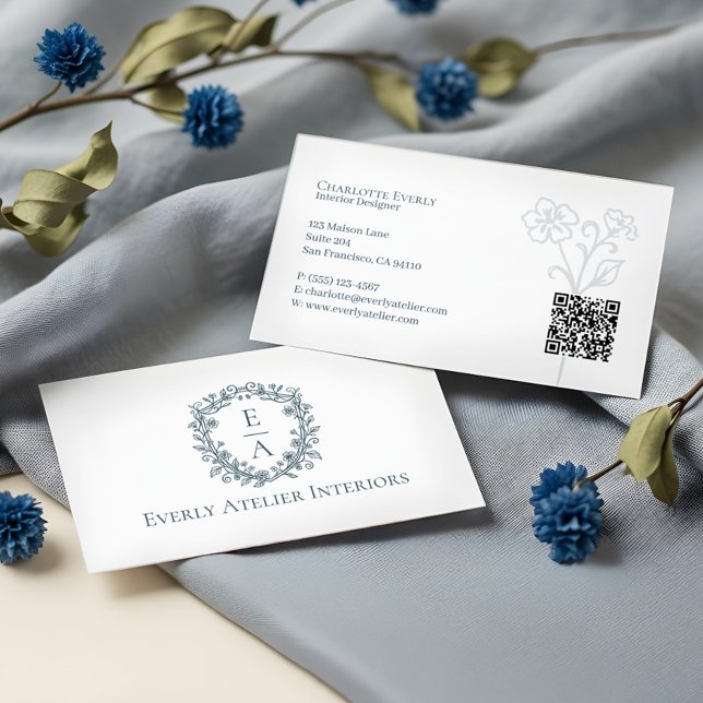 Elegant Luxury Boutique Floral Monogram Crest Logo Business Card (Elegant Luxury Boutique Floral Monogram Crest Logo Business Card)