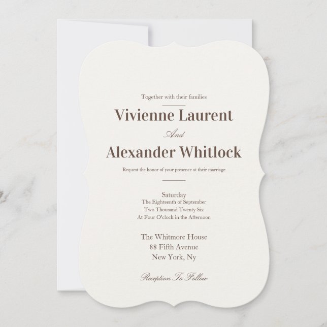 Elegant Luxury Brown Minimalist Timeless Wedding  Invitation (Front)