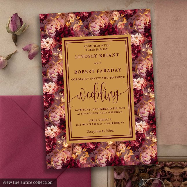 Elegant Luxury Burgundy Gold Floral Wedding Invite (Elegant Luxury Burgundy Gold Floral Wedding Invitation)