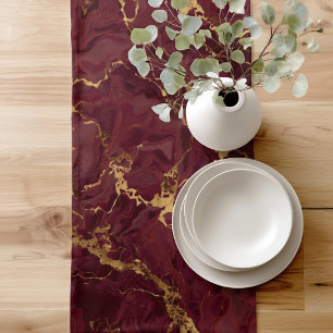 Elegant Luxury Burgundy Gold Marble Short Table Runner