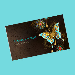 Elegant luxury butterfly brown turquoise gold  business card