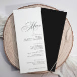 Elegant Luxury Calligraphy Wedding Menu<br><div class="desc">This Black and White Wedding Menu combines luxury calligraphy with simple,  clean text for a refined and elegant look. Personalised with the couple's names and wedding date,  it adds a touch of sophistication to any table setting,  making it perfect for couples who appreciate timeless,  classic design.</div>
