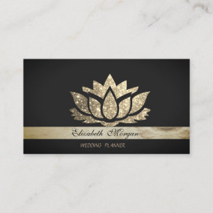 Elegant Luxury Chic Black Faux Gold Glitter Lotus Business Card