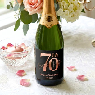 Elegant Luxury Chic Rose Gold 70th Birthday Sparkling Wine Label