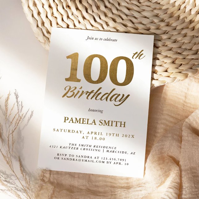 Elegant luxury classic faux gold 100th birthday invitation (Creator Uploaded)
