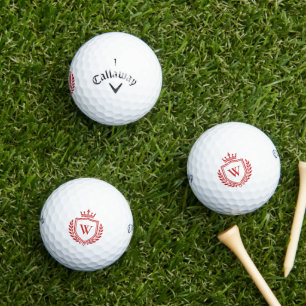 Elegant Luxury Crest Crown Monogram Red Initial Golf Balls
