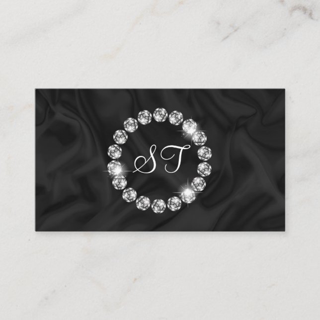 Elegant lUxury Diamond Ring Glitter Black silk Business Card (Front)