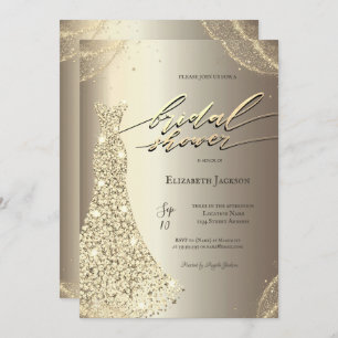 Elegant Luxury Dress Gold Bridal Shower  Invitation