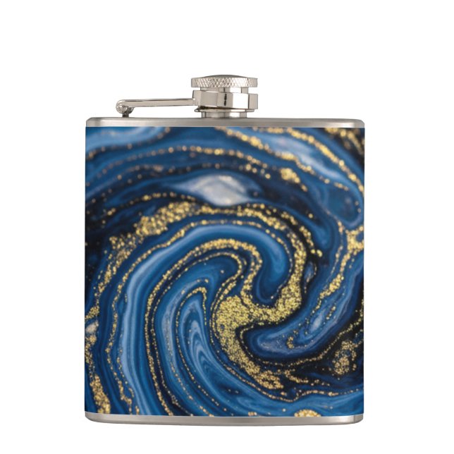 Elegant Luxury Faux Glitter Abstract Marble Hip Flask (Front)