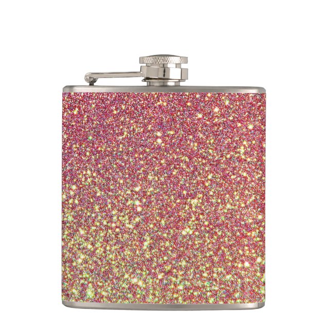 Elegant Luxury Faux Glitter Pink Rose Gold Hip Flask (Front)