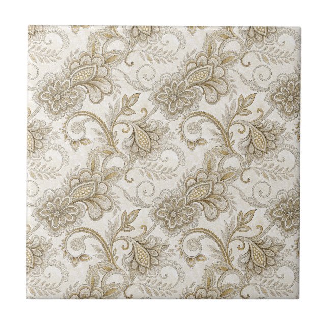 Elegant Luxury Floral Paisley Design Pattern Art Tile (Front)