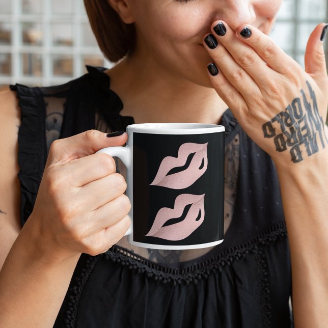 Elegant Luxury Glam Rose Gold Lips & Black Fashion Mug (Creator Uploaded)