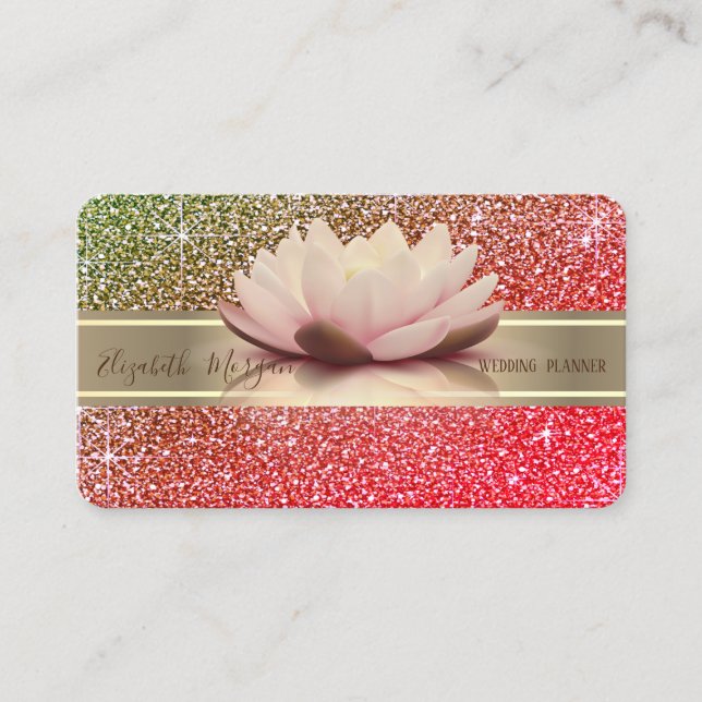 Elegant Luxury Glitter ,Gold Stripe,Lotus Ombre  Business Card (Front)