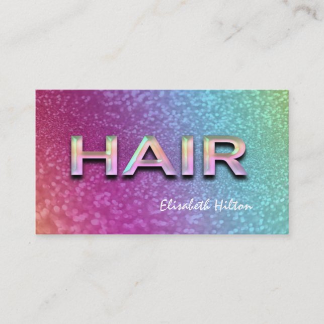 Elegant luxury glittery colourful HAIR holographic Business Card (Front)