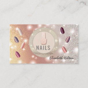 Elegant luxury glittery sparkle circle frame nails business card