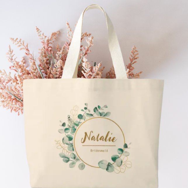 Elegant luxury gold and greenery Bridal party  Large Tote Bag (Creator Uploaded)