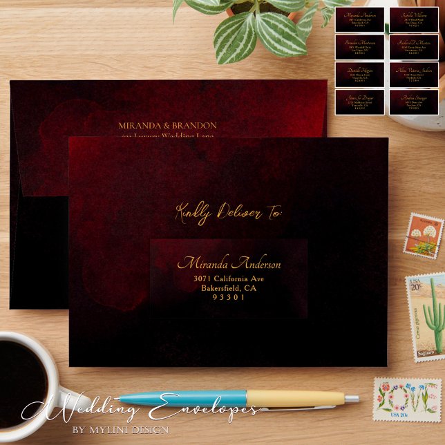 Elegant Luxury Gold Black Red Wedding Wedding Envelope (Creator Uploaded)