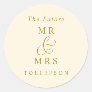 Elegant Luxury Gold Cream Wedding Envelope Classic Round Sticker