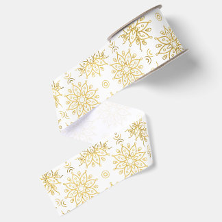 Elegant Luxury Gold Floral Mandala Pattern Grosgrain Ribbon