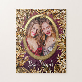 Elegant Luxury Gold Flowers Add Your Photo Custom Jigsaw Puzzle