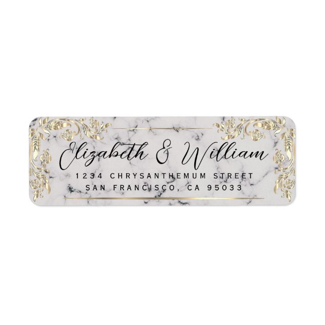 Elegant luxury Gold Frame & Script Marble Address  (Front)