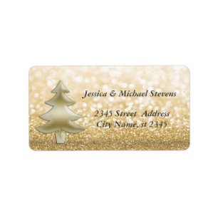 Elegant luxury gold glittery Christmas tree Label