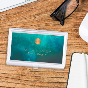 Elegant luxury gold green monogram personalised business card holder