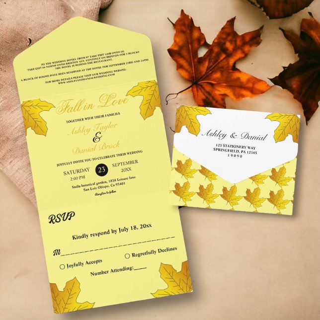 Elegant Luxury Gold Leaves Fall Floral Wedding All In One Invitation (Creator Uploaded)
