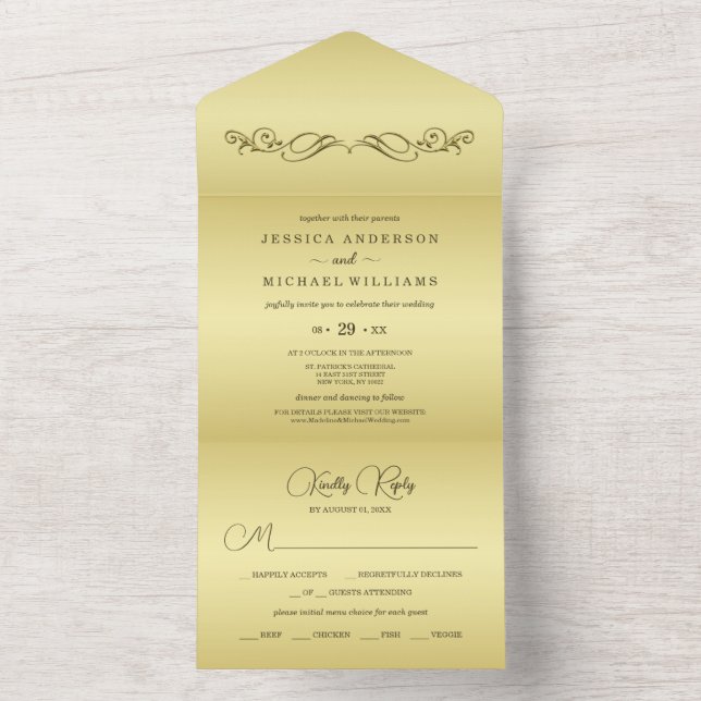 Elegant Luxury Gold Ornate wedding All In One Invitation (Inside)