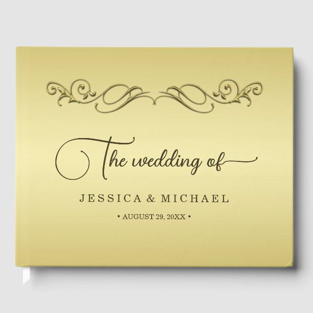 Elegant Luxury Gold Ornate wedding Guest Book (Front)