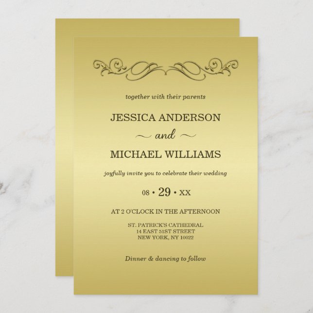 Elegant Luxury Gold Ornate wedding Invitation (Front/Back)