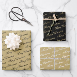 Elegant Luxury Gold Script Merry Christmas Wrapping Paper Sheet