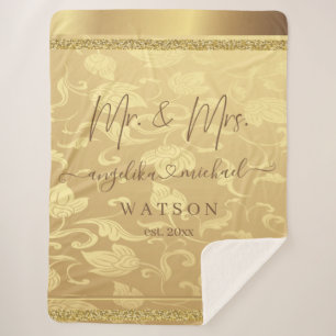 Elegant Luxury Golden Damask Mr. and Mrs. Trendy Sherpa Blanket