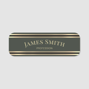 Elegant Luxury Green Black Gold: Chic Professional Name Tag