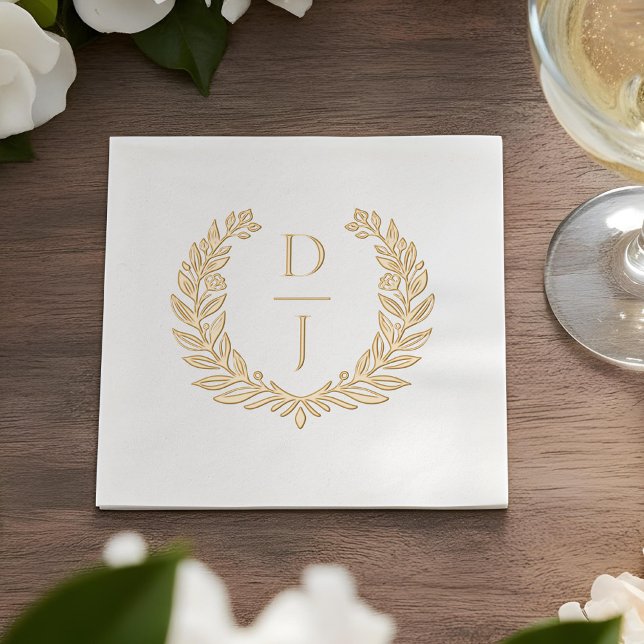 Elegant Luxury Hand Drawn Wreath Wedding Monogram Foil Napkins (Elegant Luxury Hand Drawn Wreath Wedding Monogram Foil Napkins)