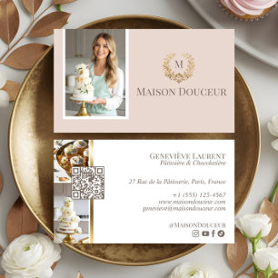 Elegant Luxury Home Baker Floral Crest Monogram  Business Card