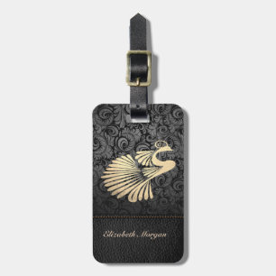 Elegant Luxury ,Leathe Look,Gold Peacock, Damask Luggage Tag