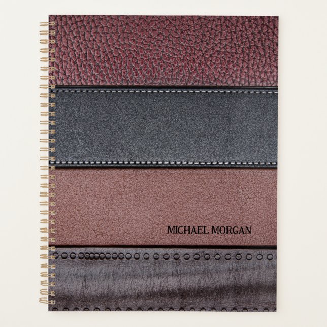 Elegant Luxury Leather Look Brown Black Planner (Front)