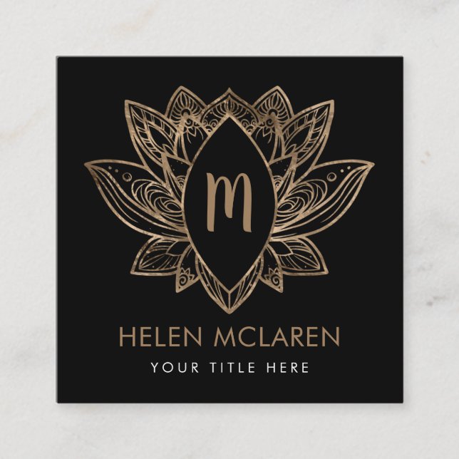 Elegant Luxury Lotus Monogram  Square Business Card (Front)