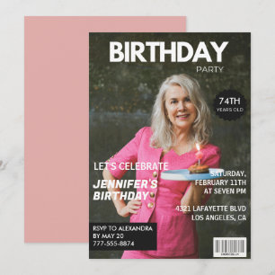 Elegant Luxury Magazine Photo 74th birthday Invitation