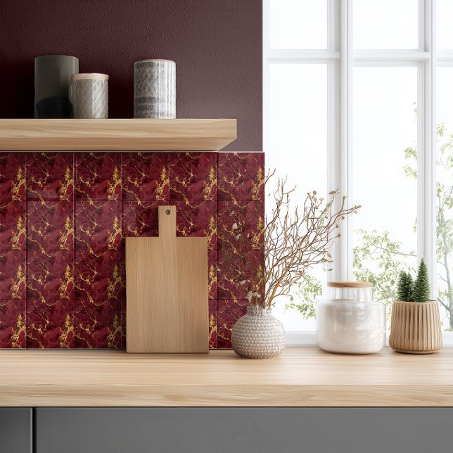 Elegant Luxury Modern Burgundy Gold Marble Tile (Creator Uploaded)