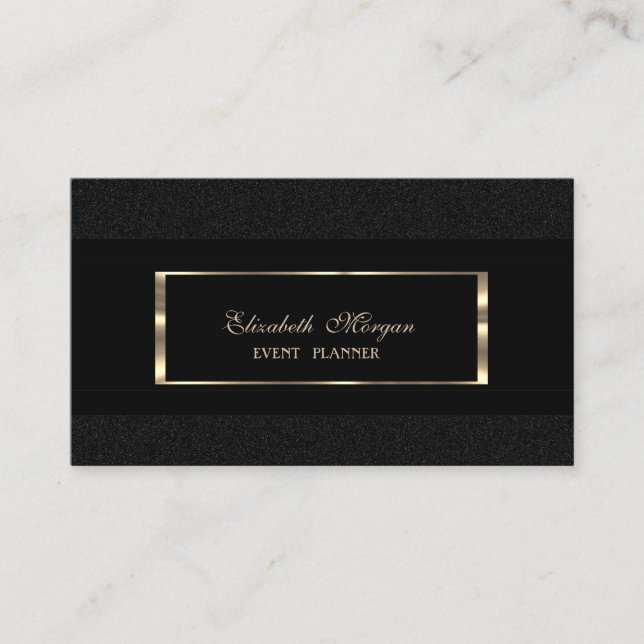Elegant Luxury  Modern,Gold Frame ,Black Business Card (Front)