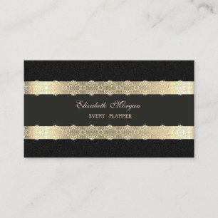 Elegant Luxury Modern,Gold Striped,Lace,Black Business Card