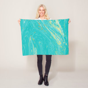 Elegant luxury Modern Marble Gold Blue  Design Fleece Blanket