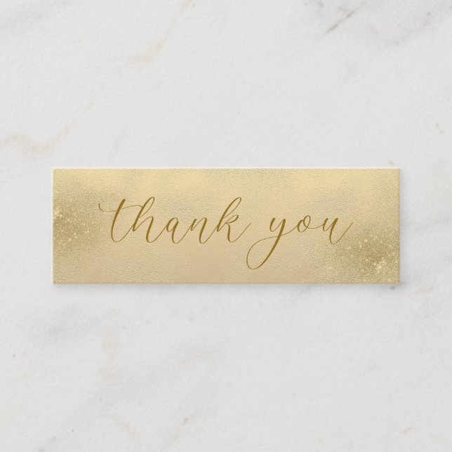 Elegant Luxury Modern Shimmery Golden Thank You  Mini Business Card (Front)