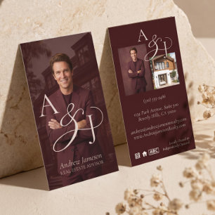 Elegant Luxury Monogram Real Estate Agent Photo Business Card