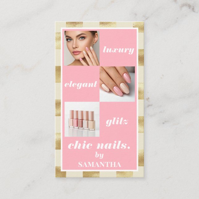 Elegant Luxury Nail Salon Nail Salon Photo Collage Business Card (Front)