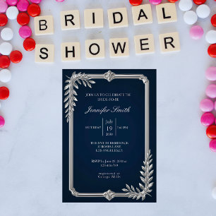 Elegant Luxury Navy Blue and Silver Bridal Shower Invitation